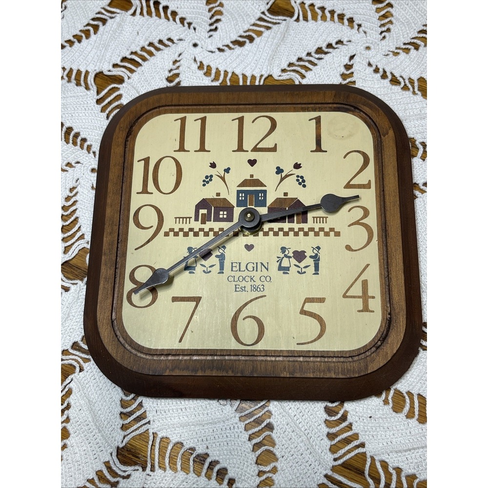 1987 Elgin Wall Clock Country Cottage Core Decor 8.25" Kitchen Wall Art Works